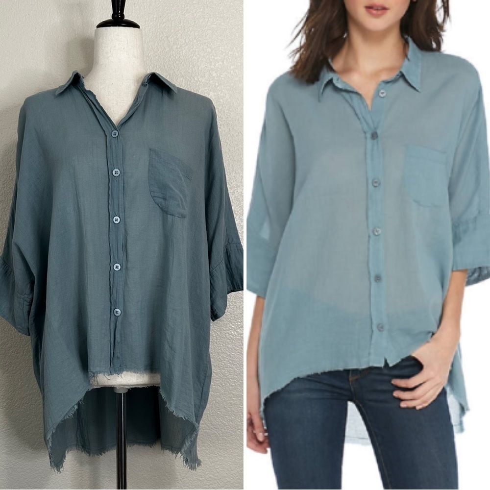 Free People Best of Me Blue Button Down Hi-Low Hem Shirt, Size XS